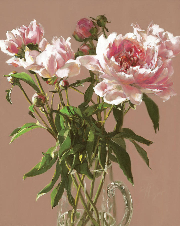 Peonies in a Glass Pitcher Painting by Roxanne Dyer