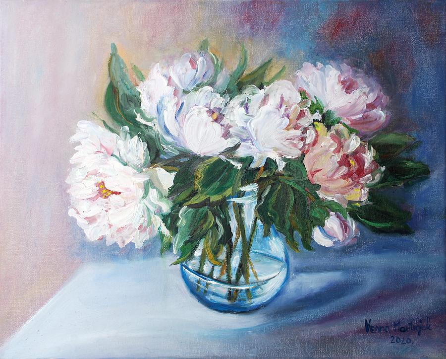 Peonies In A Glass Vase Painting