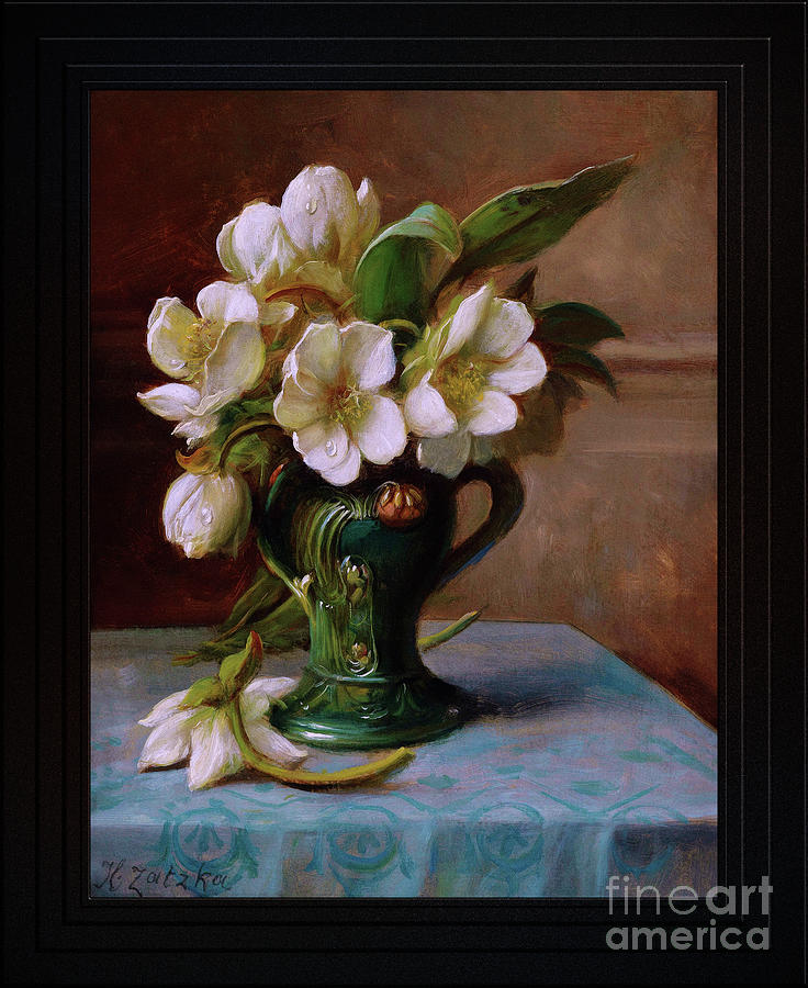 Peonies In A Vase by Hans Zatzka Remastered Xzendor7 Fine Art Classical Reproductions Painting by Xzendor7