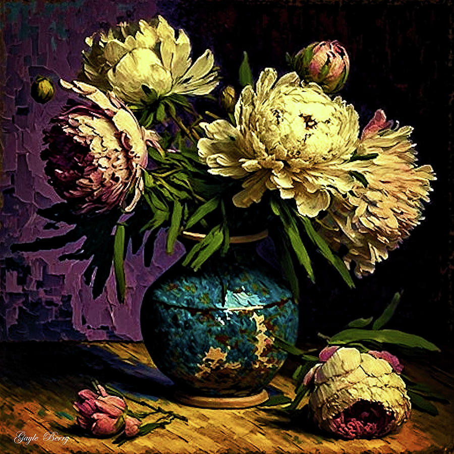 Flower Mixed Media - Peonies In A Vase by Gayle Berry