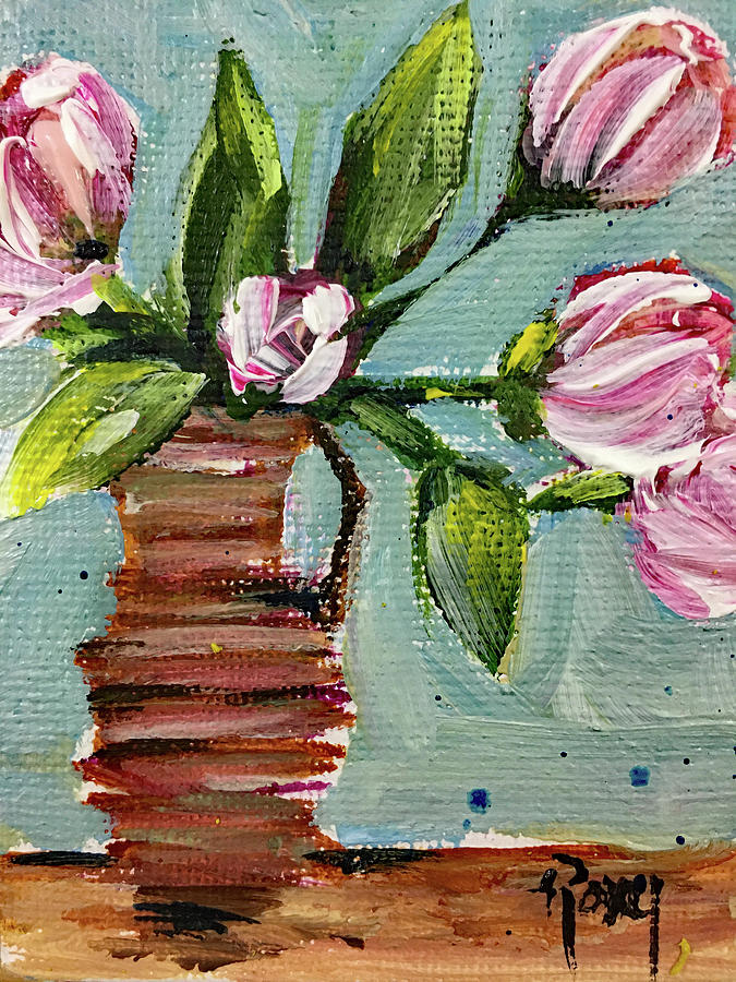Peonies in a Wicker Pitcher Painting by Roxy Rich