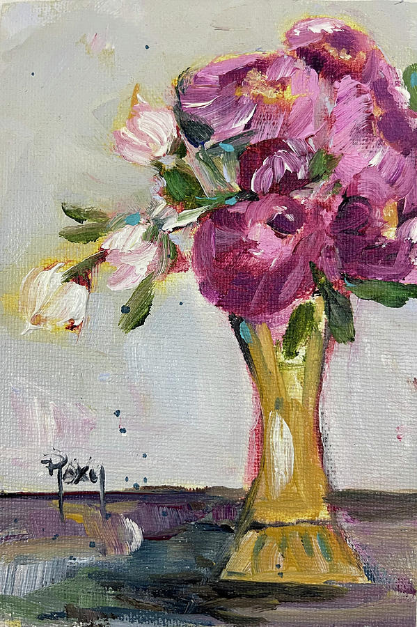 Peonies in a Yellow Vase Painting by Roxy Rich