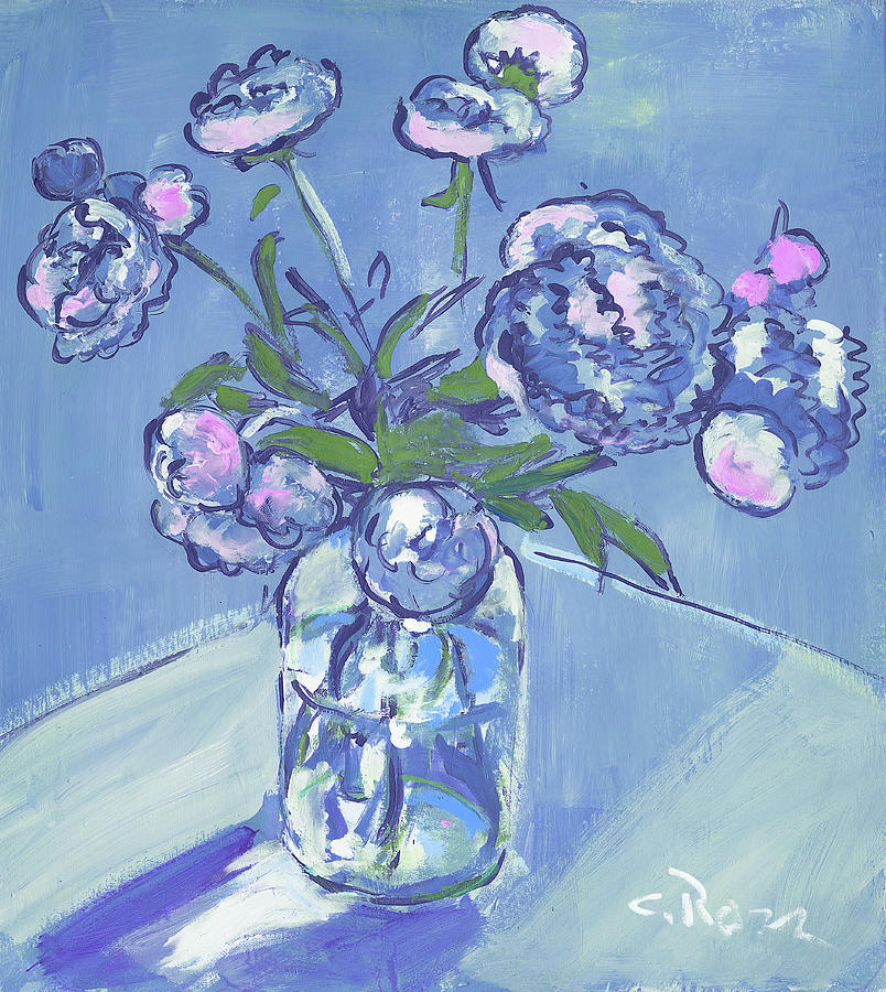 Peonies In Blue Painting by Colleen Ross