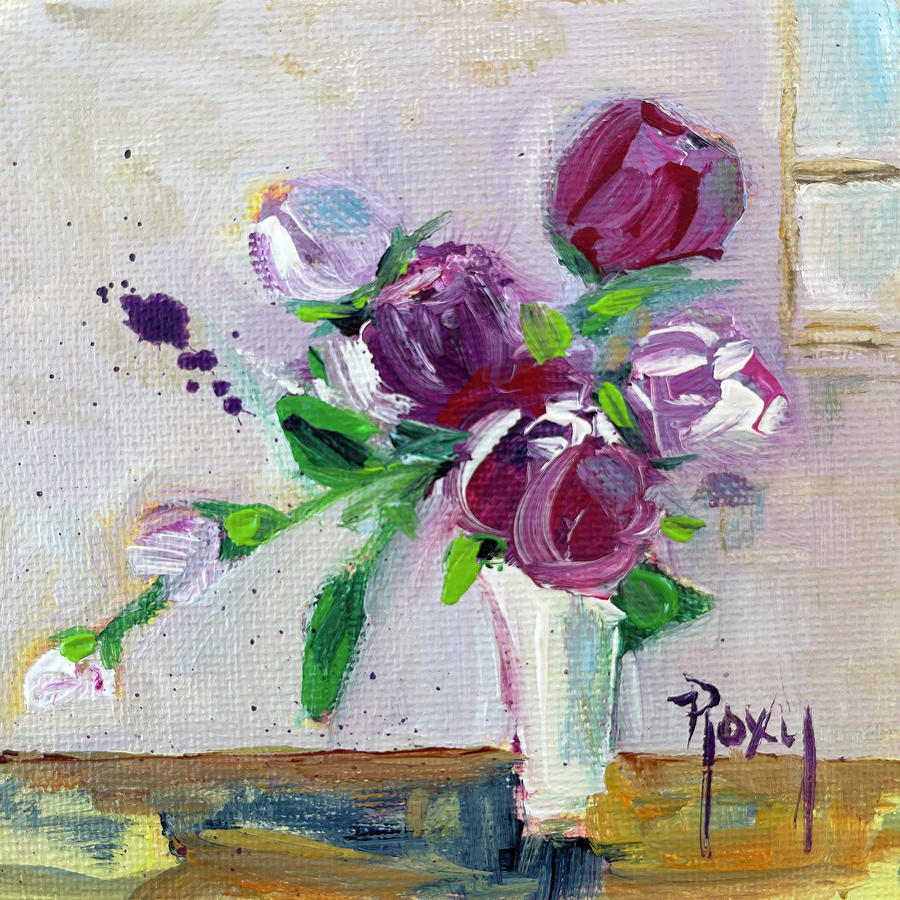 Peonies on the Sideboard Painting by Roxy Rich