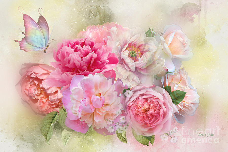 Peony and Butterfly Bouquet 02 Digital Art by Morag Bates
