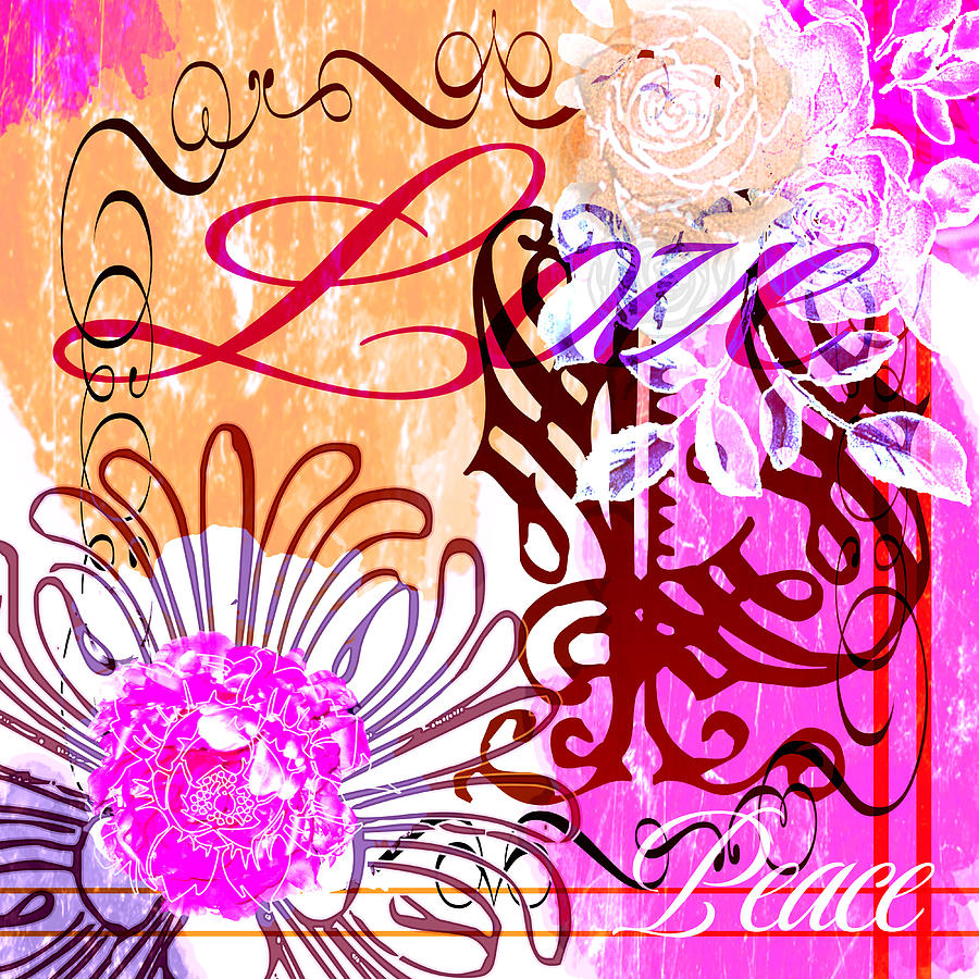 Peony Floral Collage in Pink and Orange Digital Art by Delynn Addams