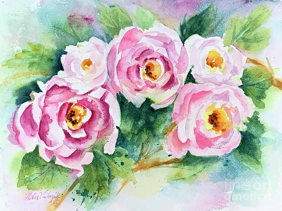 Peony Flowers Painting by Hilda Vandergriff