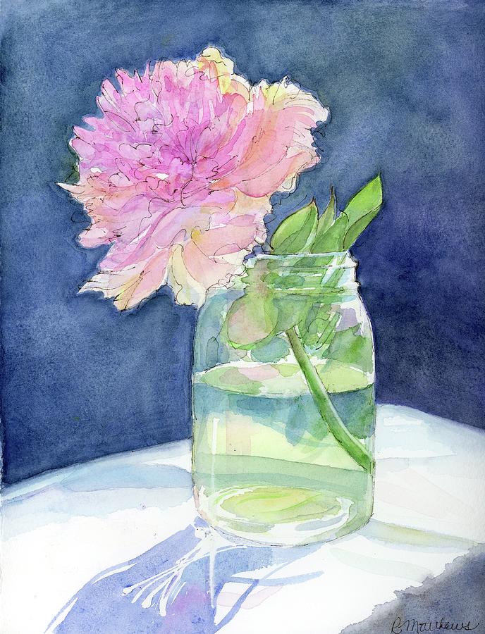 Peony in a jar Painting by Rebecca Matthews