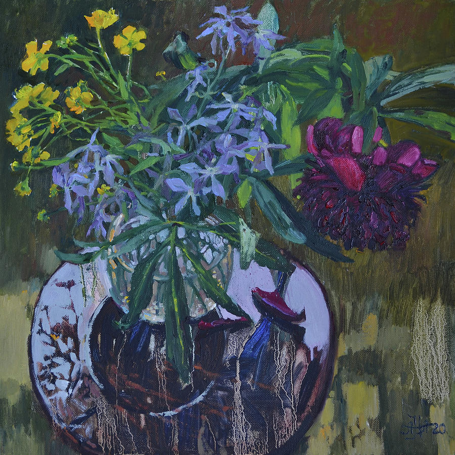 Impressionism Painting - Peony, phloxes and buttercups by Arina Norloguyanova
