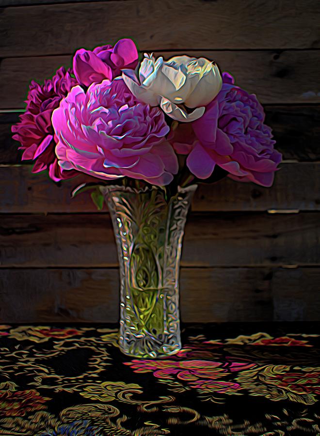 Peony Still Life with Vase Painterly Photograph by Cathy Mahnke