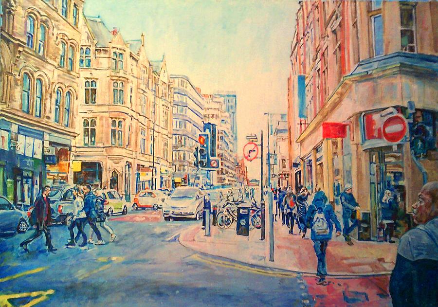 People And Buildings, Manchester Painting by Rosanne Gartner