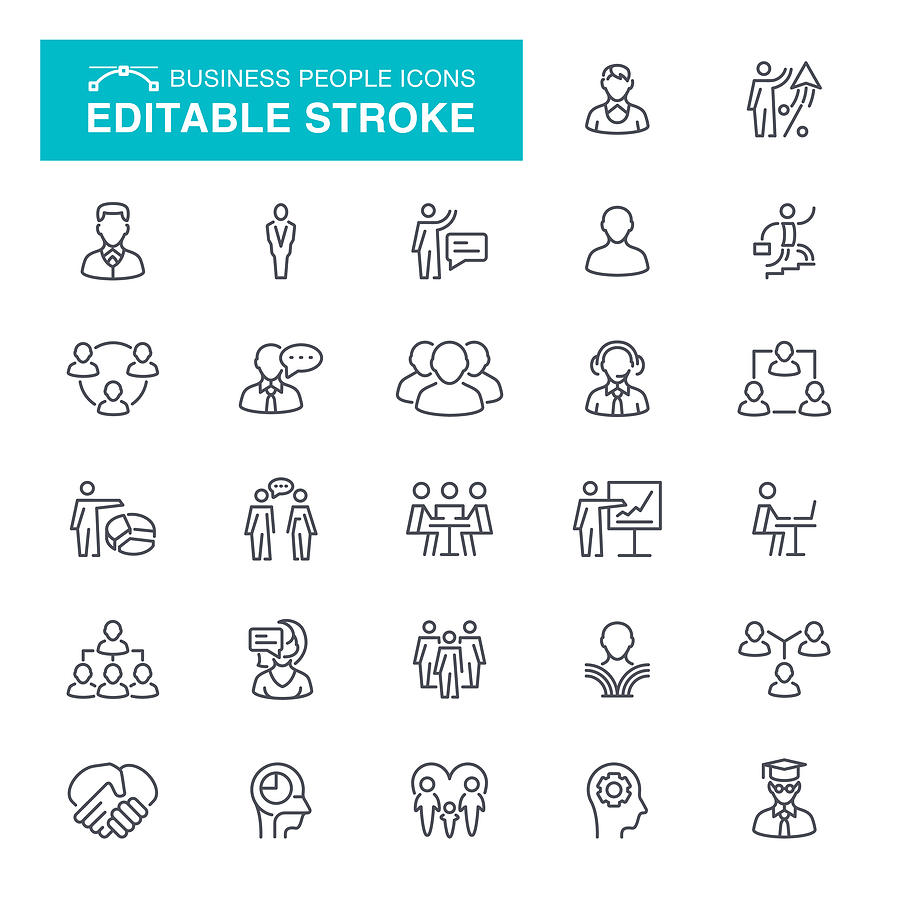 People and Business Editable Stroke Icons Drawing by Forest_strider