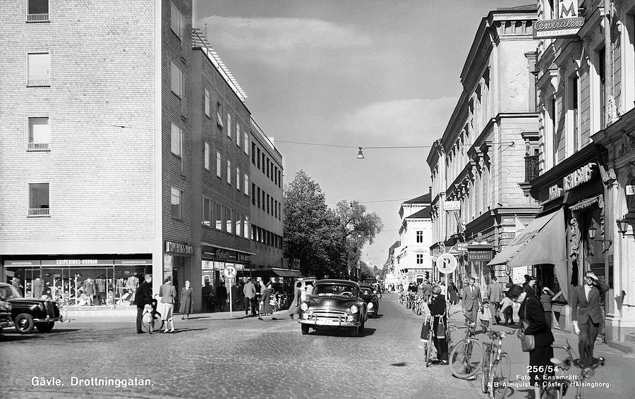 People and cars in Drottninggatan Painting by MotionAge Designs