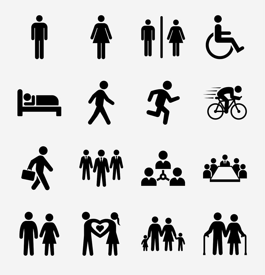 People and Modern Life Icon Set on Light Background Drawing by Bubaone