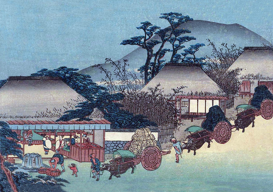 Hiroshige Digital Art - People Arriving on the Market Place by Long Shot