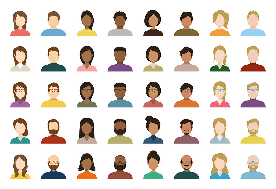 People Avatar Icon Set - Profile Diverse Empty Faces for Social Network - vector abstract illustration Drawing by PeterPencil
