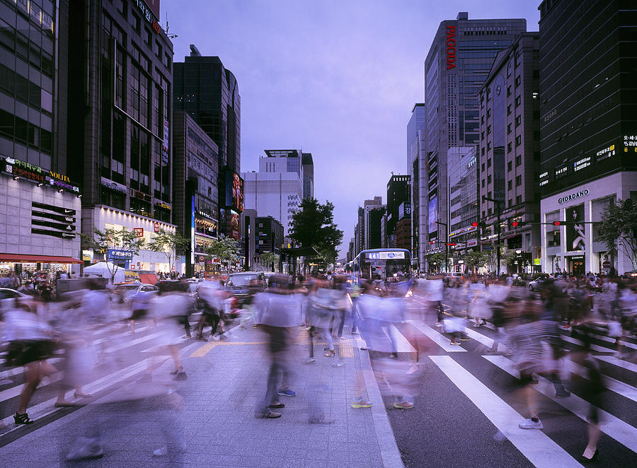 People crossing street at busy Gangnam in Seoul Photograph by EschCollection
