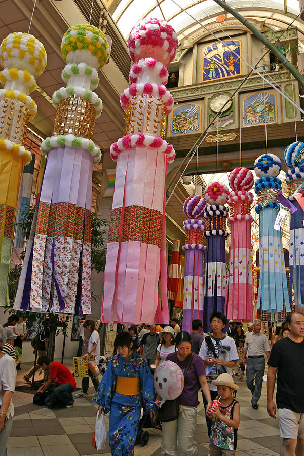 People enjoy Tanabata festival in Sendai, Miyagi Photograph by Mura