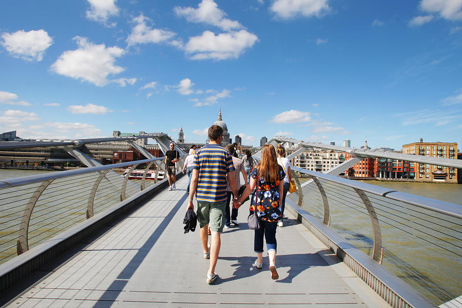 People Enjoying at Millenium bridge during sunny day in London Photograph by Paulo Amorim