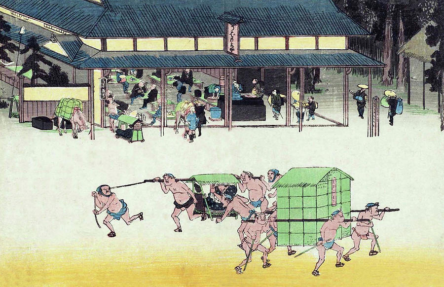 Hiroshige Digital Art - People in Carriage, Japanese Vintage Art by Long Shot