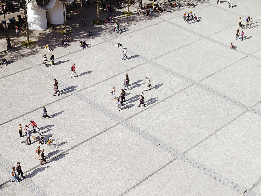 People In City From Above, Aerial Photograph by Michael Blann
