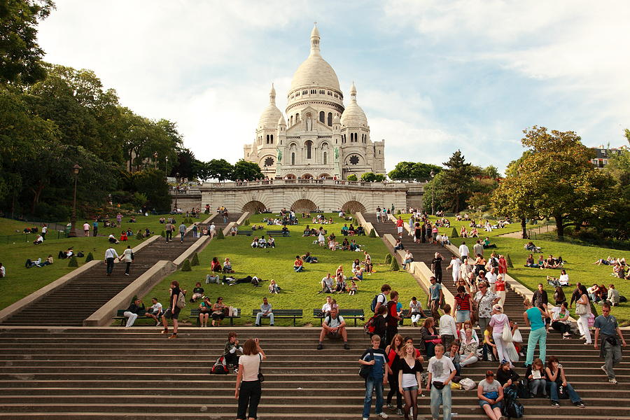People in front of Basilique Du Sacre Coeur Photograph by Pejft