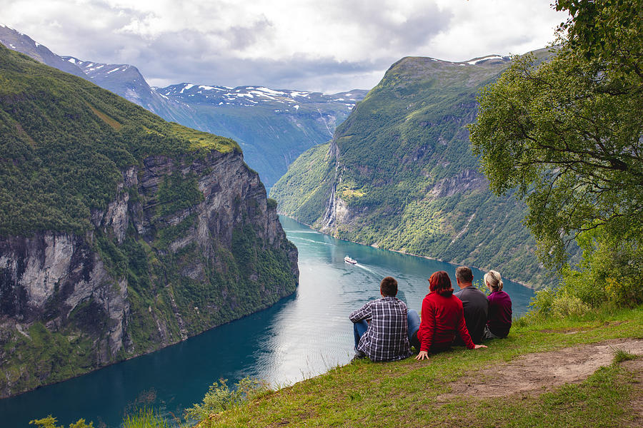 People looking at the Geirangerfjord, Norway Photograph by Tomch