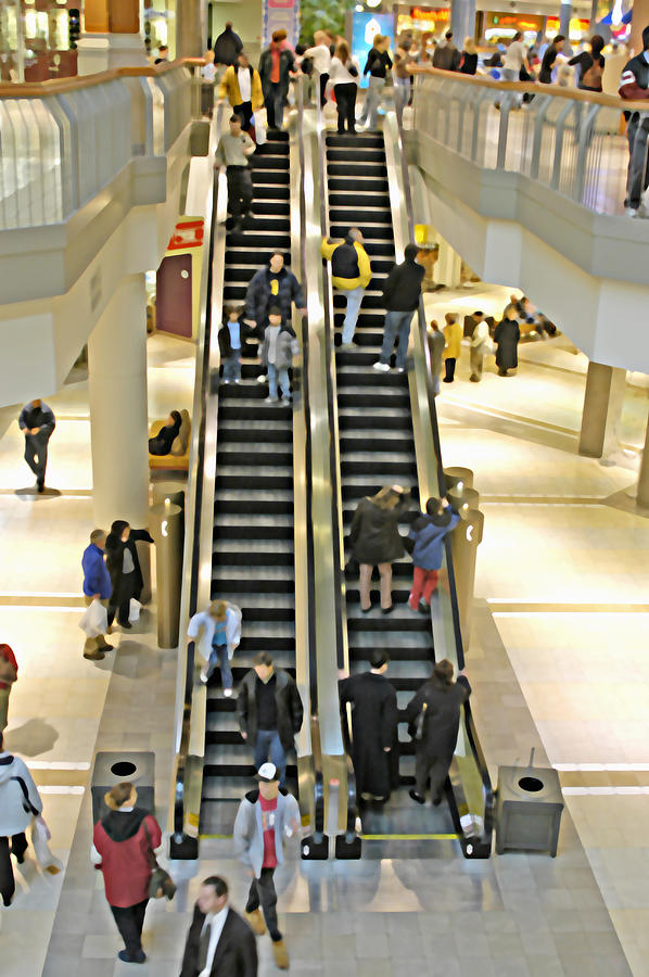 People on an Escalator in a Shopping Mall Photograph by Carlos Davila