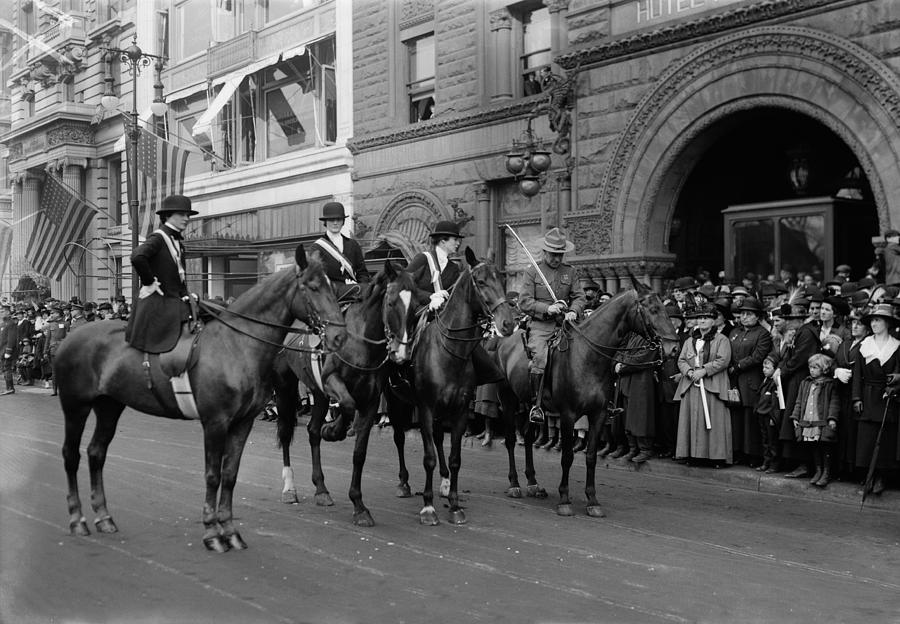 People On Horseback Before Patriots Day Celebration - NYC 1917 Photograph by War Is Hell Store