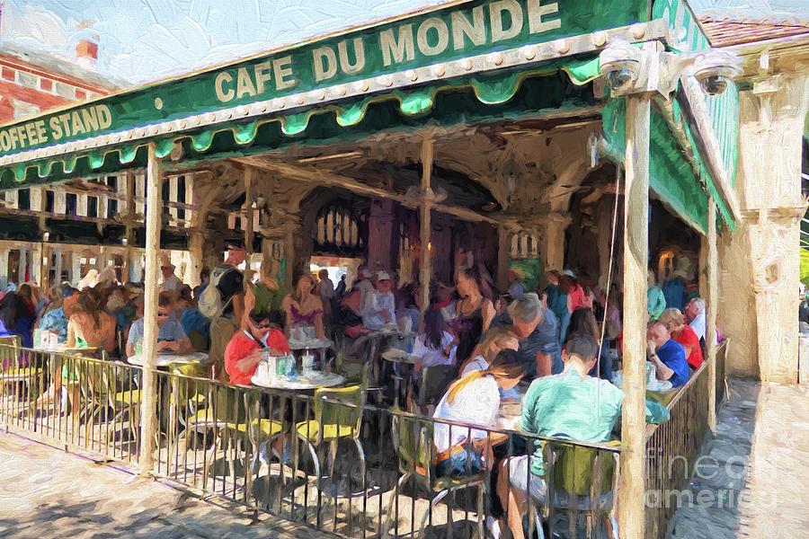 People on the terrace of Cafe du Monde in the French Quarter in  Photograph by Patricia Hofmeester