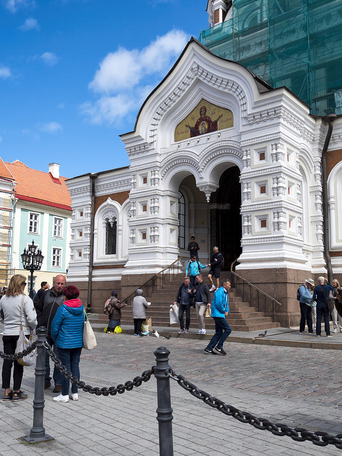 People outside Alexander Nevsky Cathedral in Tallinn Photograph by Whitemay