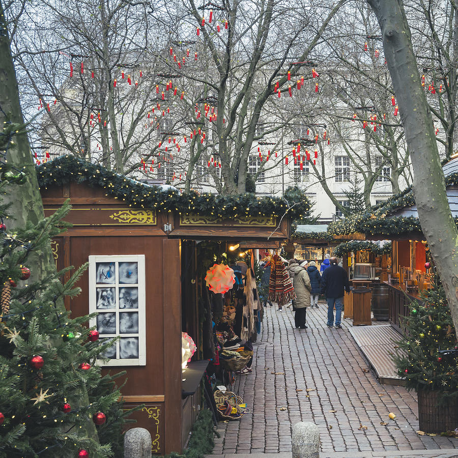 People shopping in the Christmas market, Hamburg, Germany Photograph by Laura Battiato