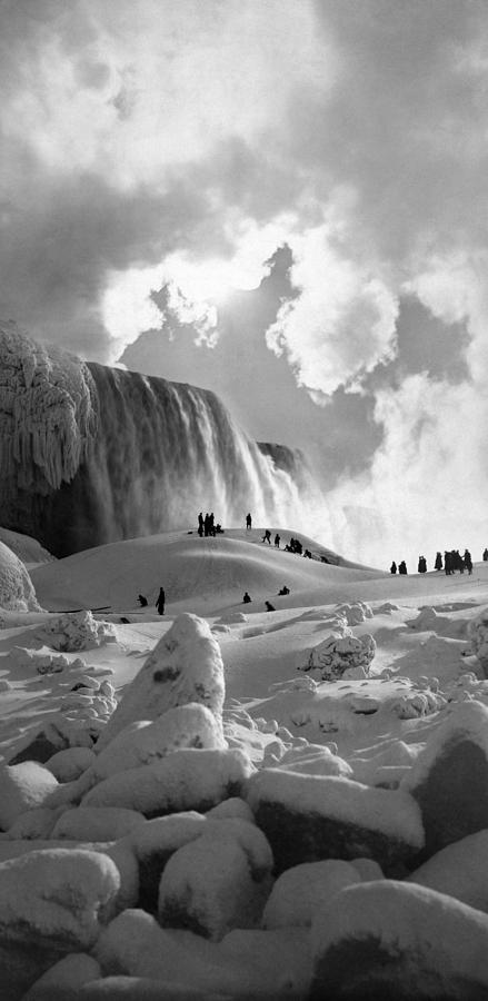 People Walking On The Frozen American Falls - Niagara - Circa 1883 Photograph by War Is Hell Store