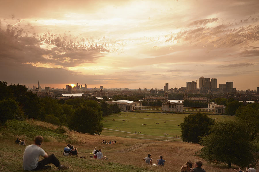 People watching sunset, Greenwich, London, England Photograph by Laurie Noble