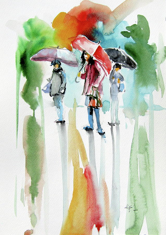 People with umbrella Painting by Kovacs Anna Brigitta