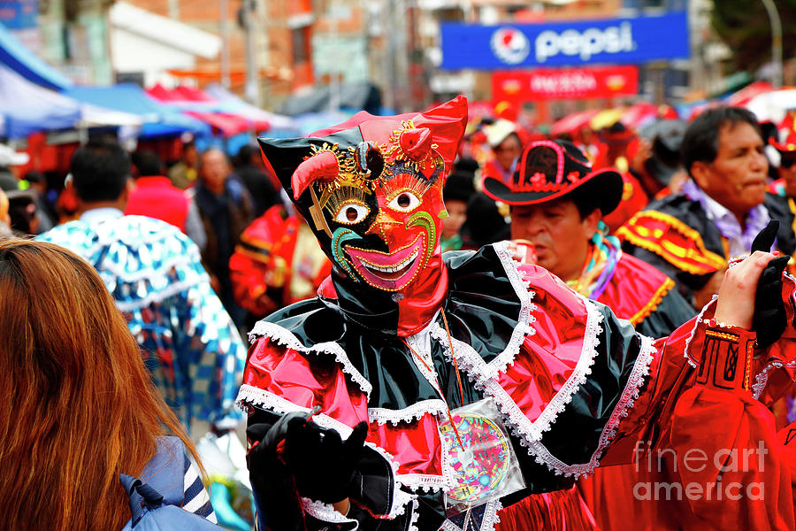 Pepino dancing during La Paz Carnival Bolivia Photograph by James Brunker
