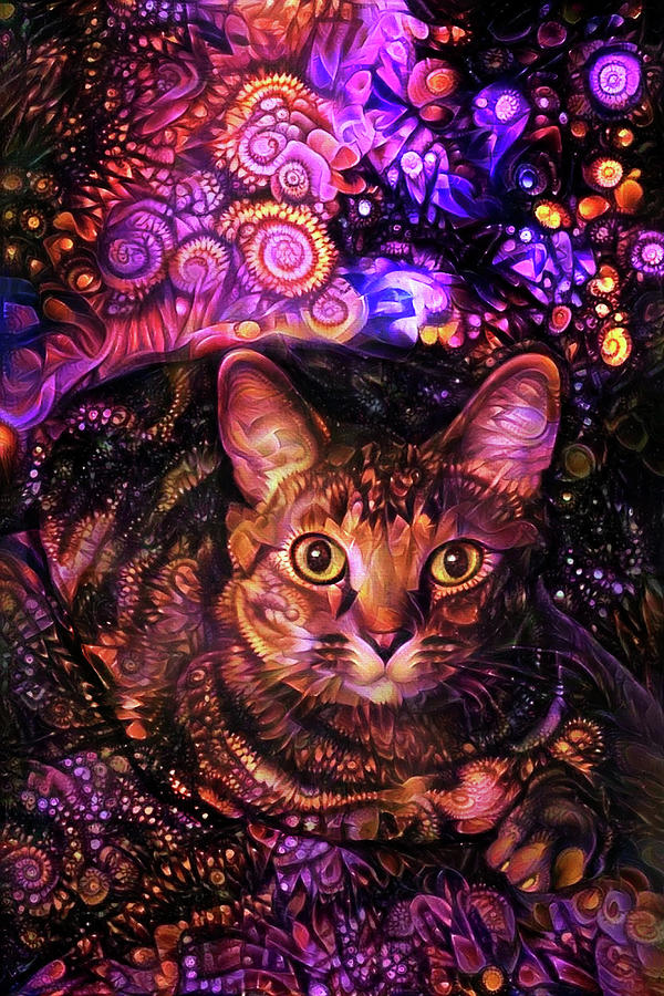 Pepper the Psychedelic Tabby Cat Digital Art by Peggy Collins