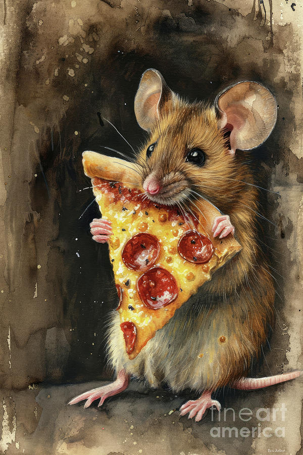 Mouse Painting - Pepperoni Pizza Mouse by Tina LeCour