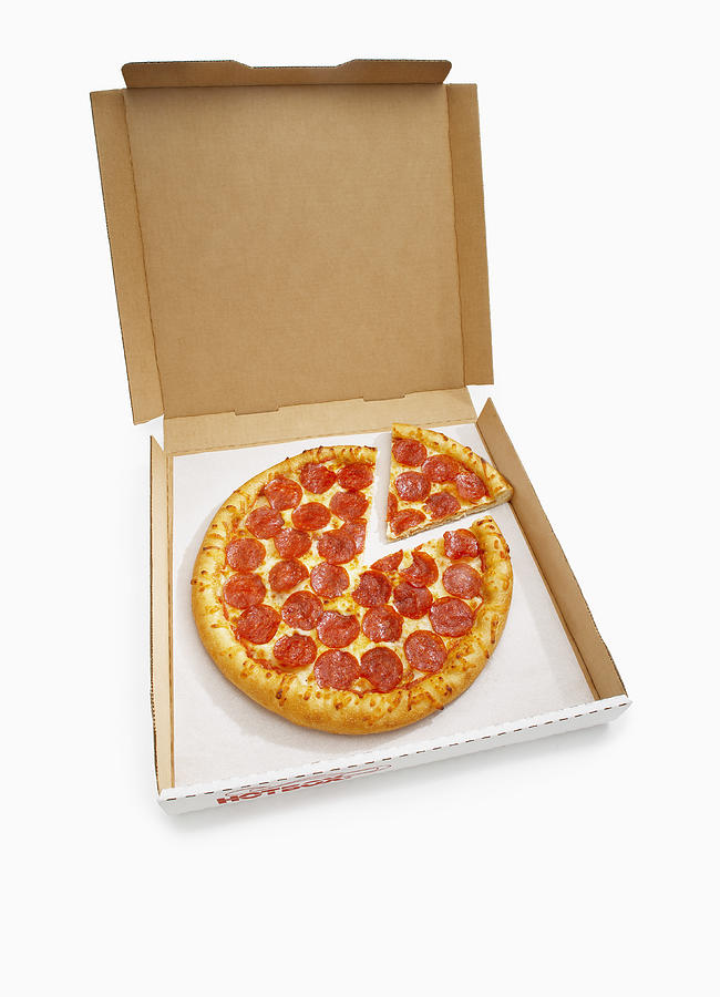 Pepperoni Pizza with slice in box Photograph by Lew Robertson