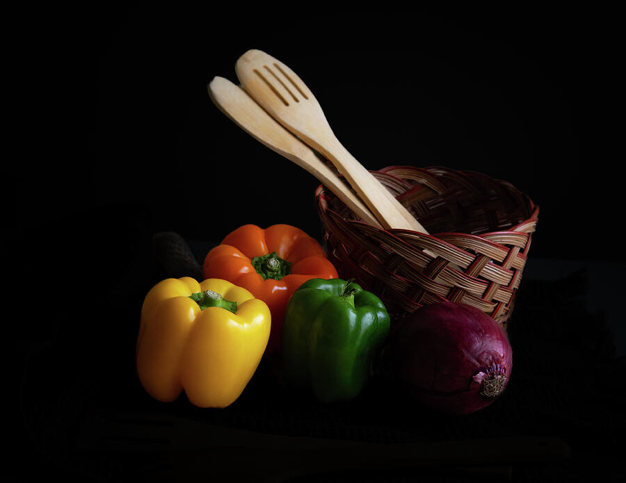 Vegetable Photograph - Peppers and Basket by Julie Palencia