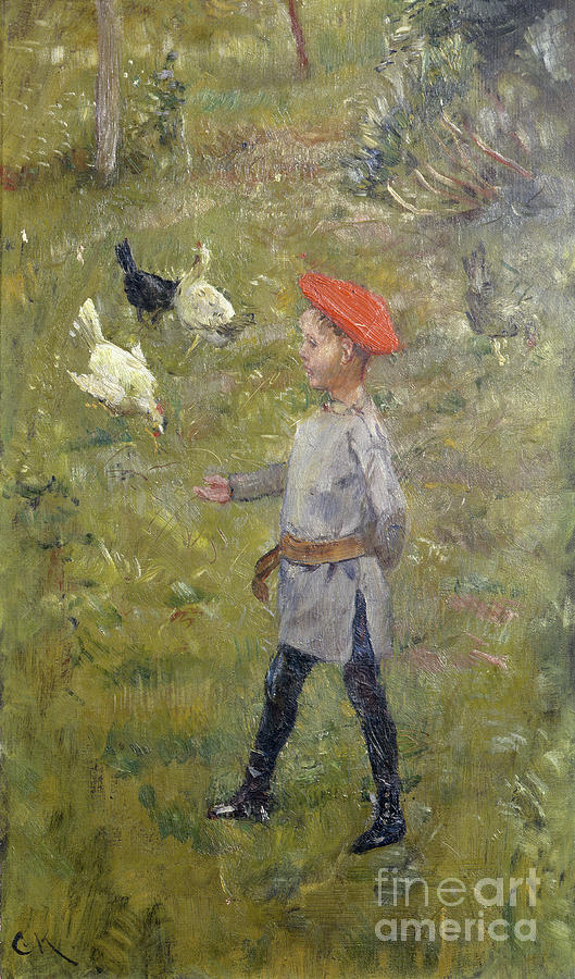 Per with the hens, Hvitsten, 1895 Painting by O Vaering by Christian Krohg