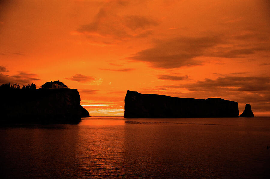 Perce Rock Bright Orange Sunrise Photograph by Lorraine Palumbo