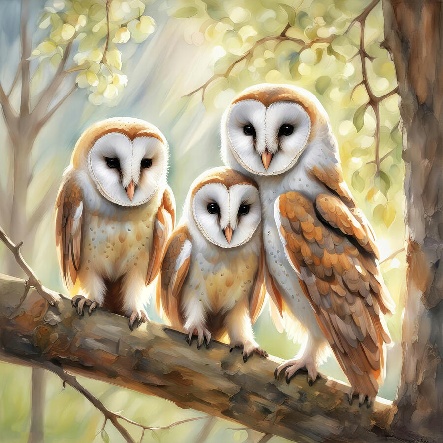 Perched Barn Owls Digital Art by Donna Kennedy