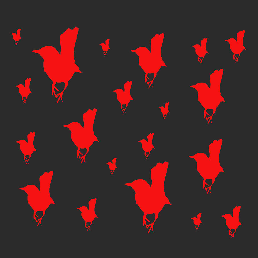 Perched Bird - Red on Black Digital Art by Jason Fink