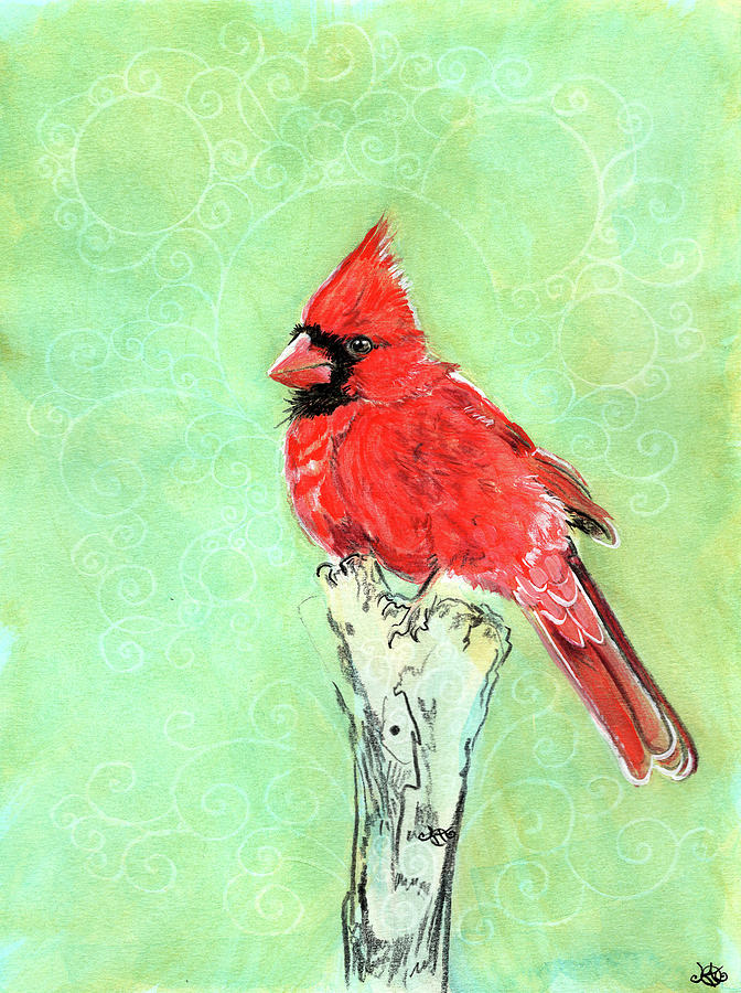 Perched Cardinal Bird Painting Painting by Katherine Nutt