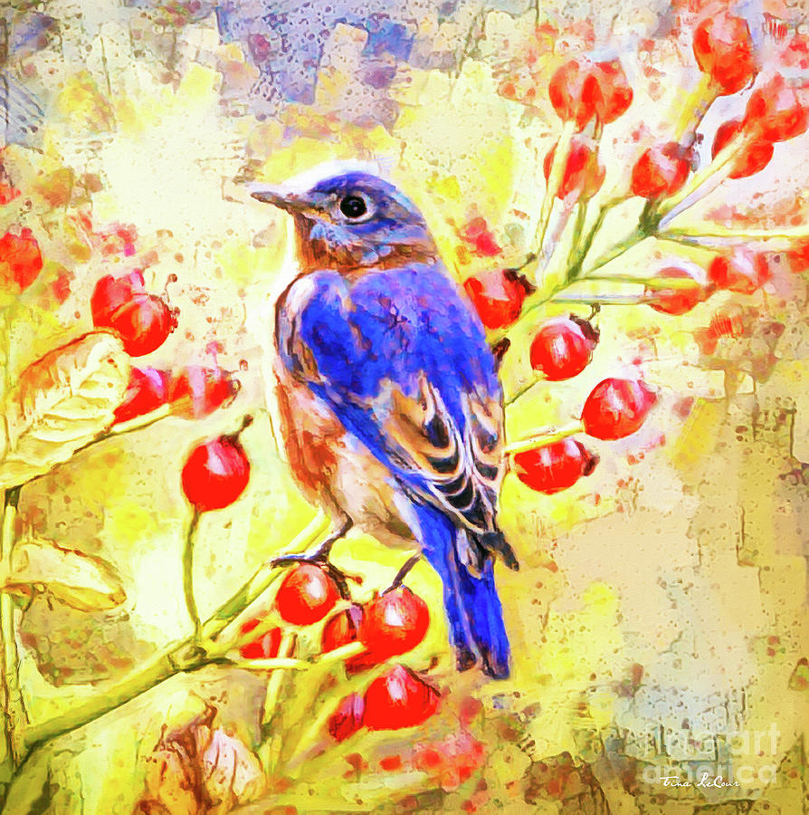 Perched In The Rose Hips Painting by Tina LeCour