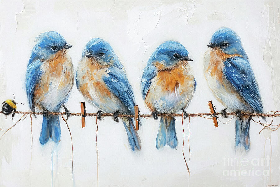 Perched On The Clothesline Painting by Tina LeCour Perched On The Clothesline Painting by Tina LeCour