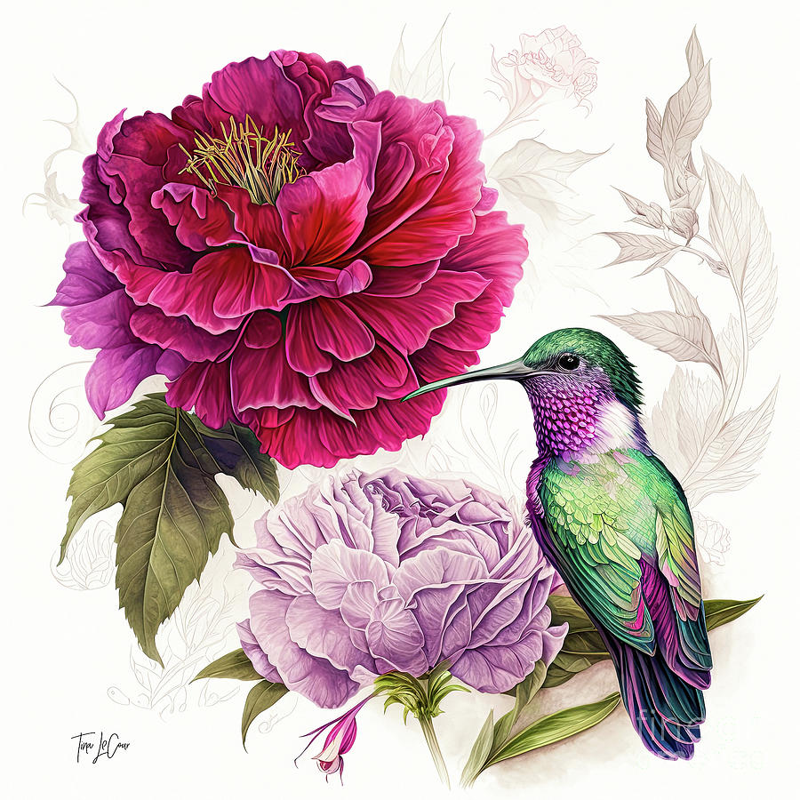 Perched On The Peony Painting by Tina LeCour