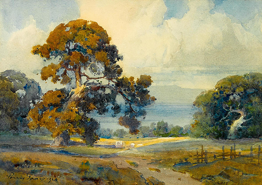 Percy Gray 1869 1952 Oaks On A Hillside Painting