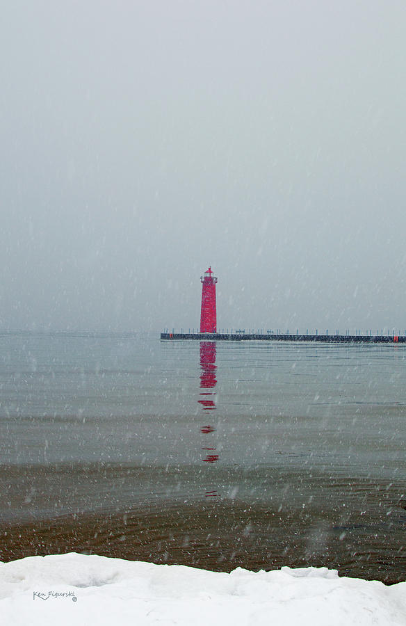 Pere Marquette Lighthouse Snowfall Photograph by Ken Figurski